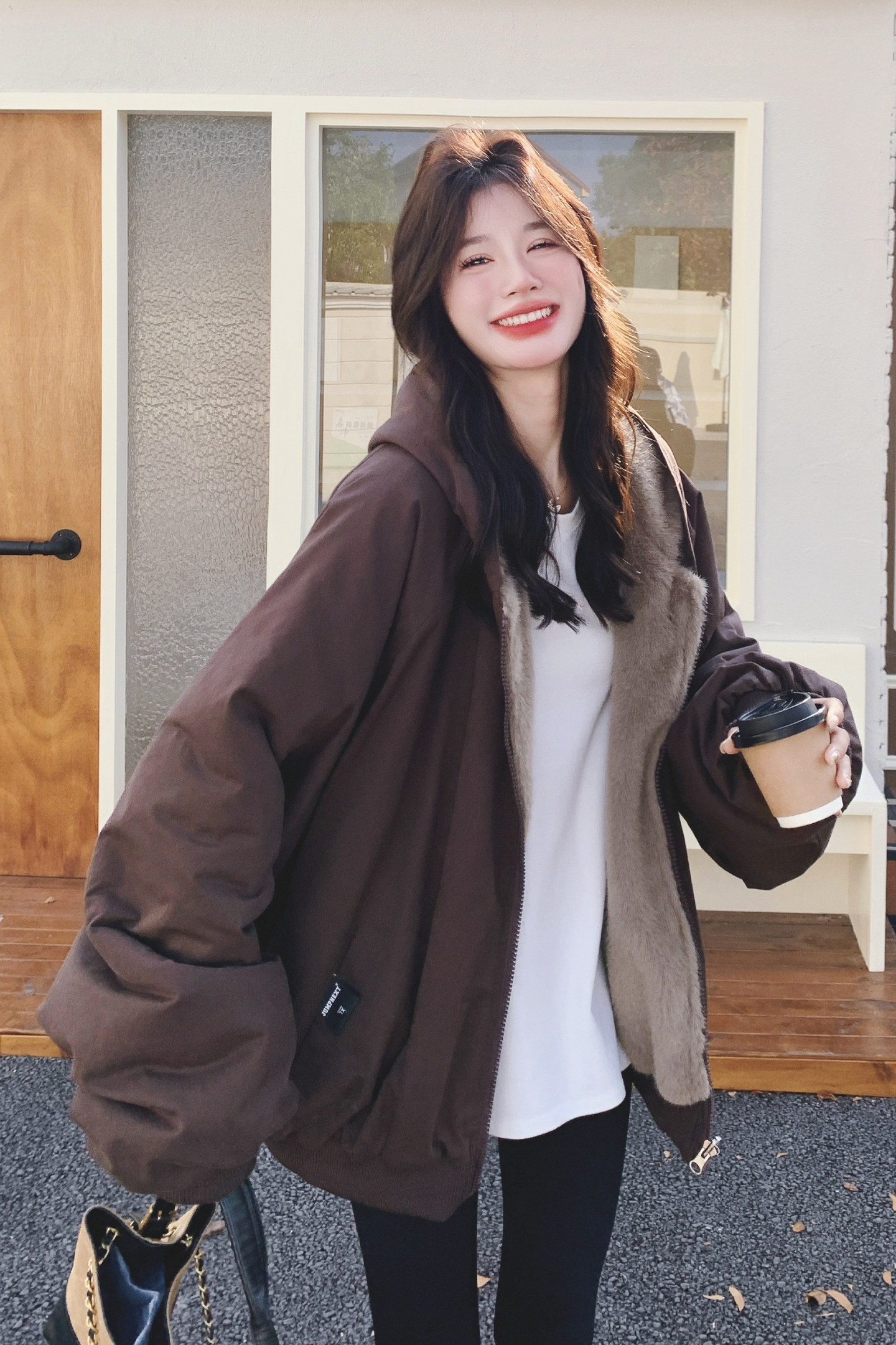 【】复古百搭摩登棕加厚兔毛派克服3373-P205K308,女装派克服,2C069