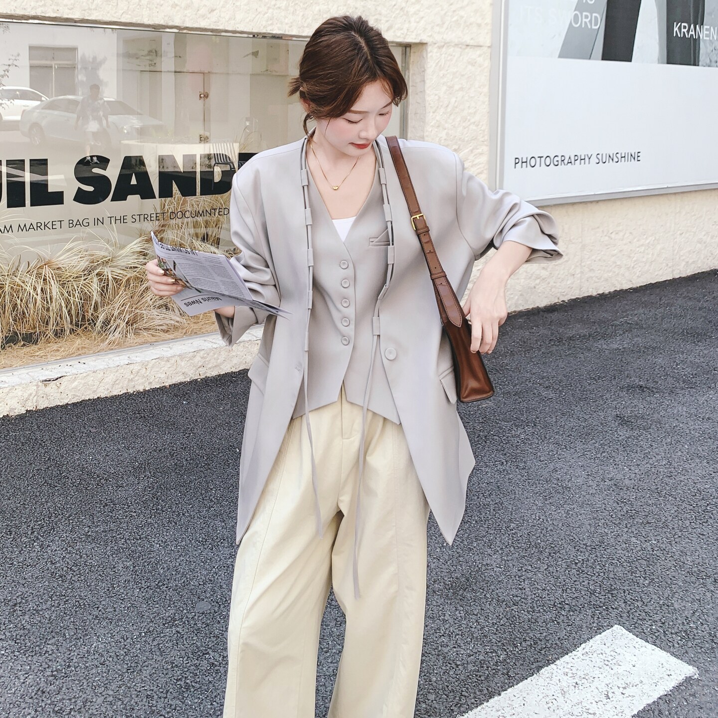 韩系通勤风西装套装女2025早秋新款时尚设计感气质马甲西服两件套,女装套装/套裙,2C069