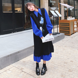 克莱因蓝衬衫连衣裙女初秋穿搭2025新款提花针织罩衫裙叠穿两件套，女装套装/套裙，2C069