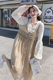 法式茶歇衬衫吊带裙套装女2025春秋季新款温柔风显瘦连衣裙两件套，女装连衣裙，2C069