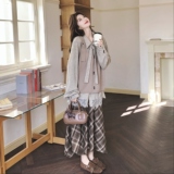 【】蕾丝拼上衣+格纹半身裙+吊带毛衣3件套6090-P215K348，女装套装/套裙，2C069
