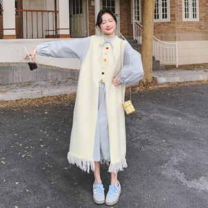 针织背心连衣裙叠穿套装女2025春季新款法式文艺范衬衫长裙两件套图片