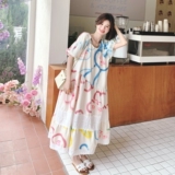 【】法式设计感蕾丝拼接涂鸦印花连衣裙7725-P145K208，女装连衣裙，2C069