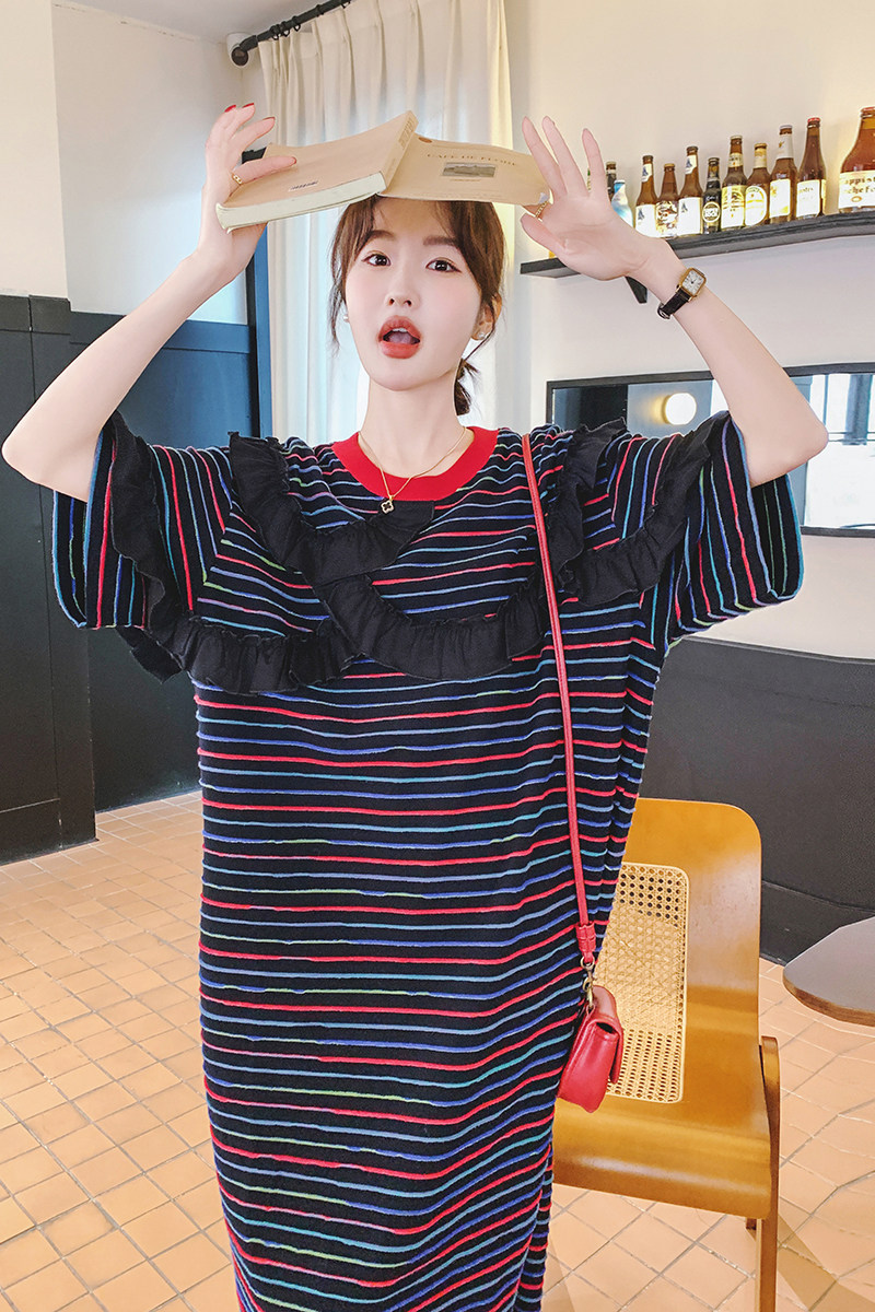 【】2024小众拼接彩色条纹宽松连衣裙88822-P135K188,女装连衣裙,2C069