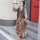 【】法式复古丝绒连衣裙+PU皮马甲套装6095-P195K318，女装套装/套裙，2C069