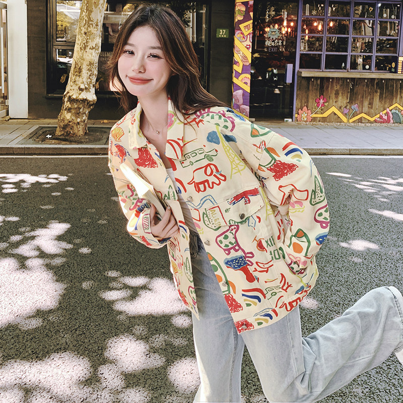已出 彩色涂鸦宽松工装夹克外套 99270 -P145 K208图片