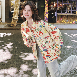 已出 彩色涂鸦宽松工装夹克外套 99270 -P145 K208图片