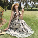 新中式蝴蝶印花无袖连衣裙女2025夏季新款超好看复古气质背心长裙，女装连衣裙，2C069