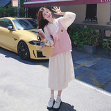 大货法式绣花连衣裙+粉色毛衣马甲套装99183-P175K238，女装套装/套裙，2C069