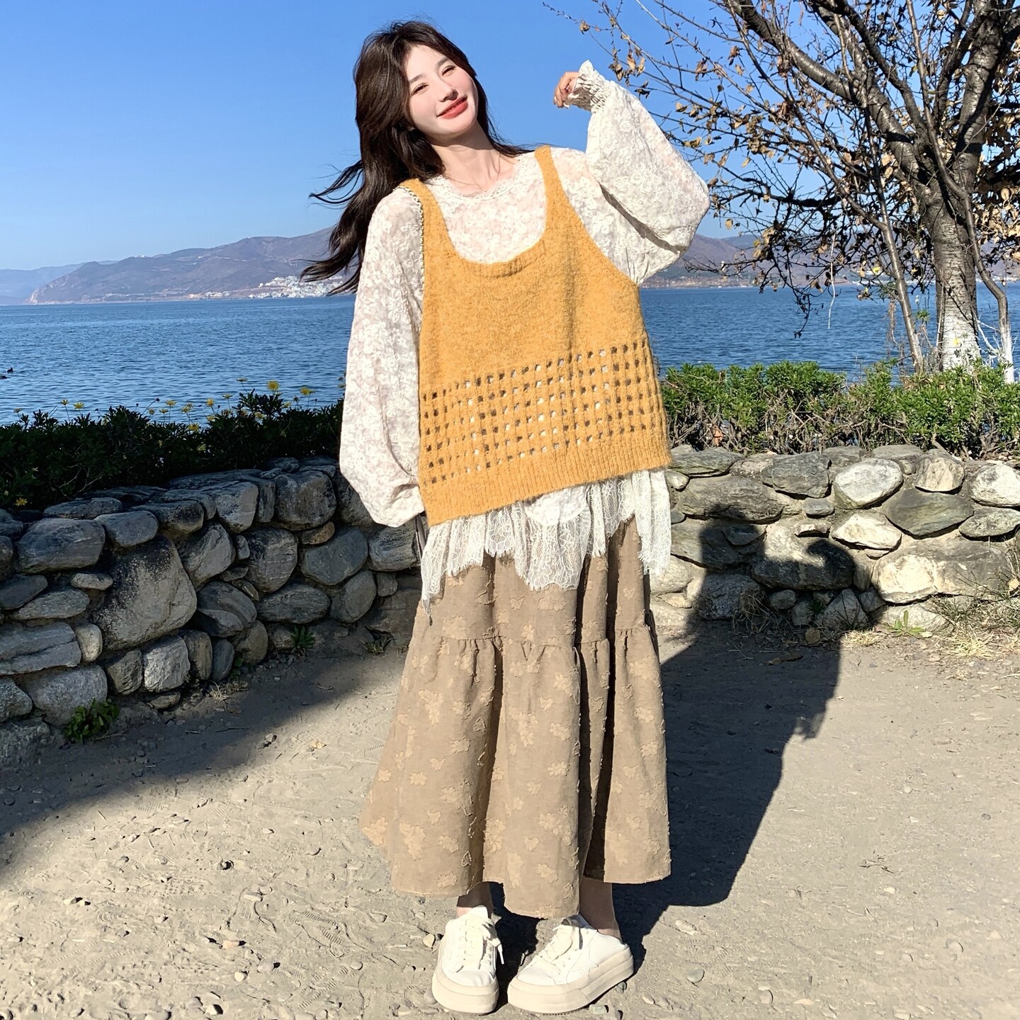 【大货】蕾丝针织衫+半身裙+吊带毛衣3件套6063-P235K378,女装套装/套裙,2C069
