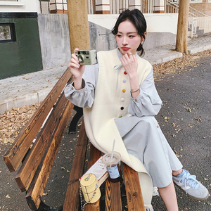 针织背心连衣裙叠穿套装女2025春季新款法式文艺范衬衫长裙两件套图片