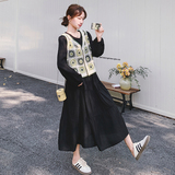 【】复古彩色格子钩花马甲+连衣裙套装2866-P155K218，女装套装/套裙，2C069