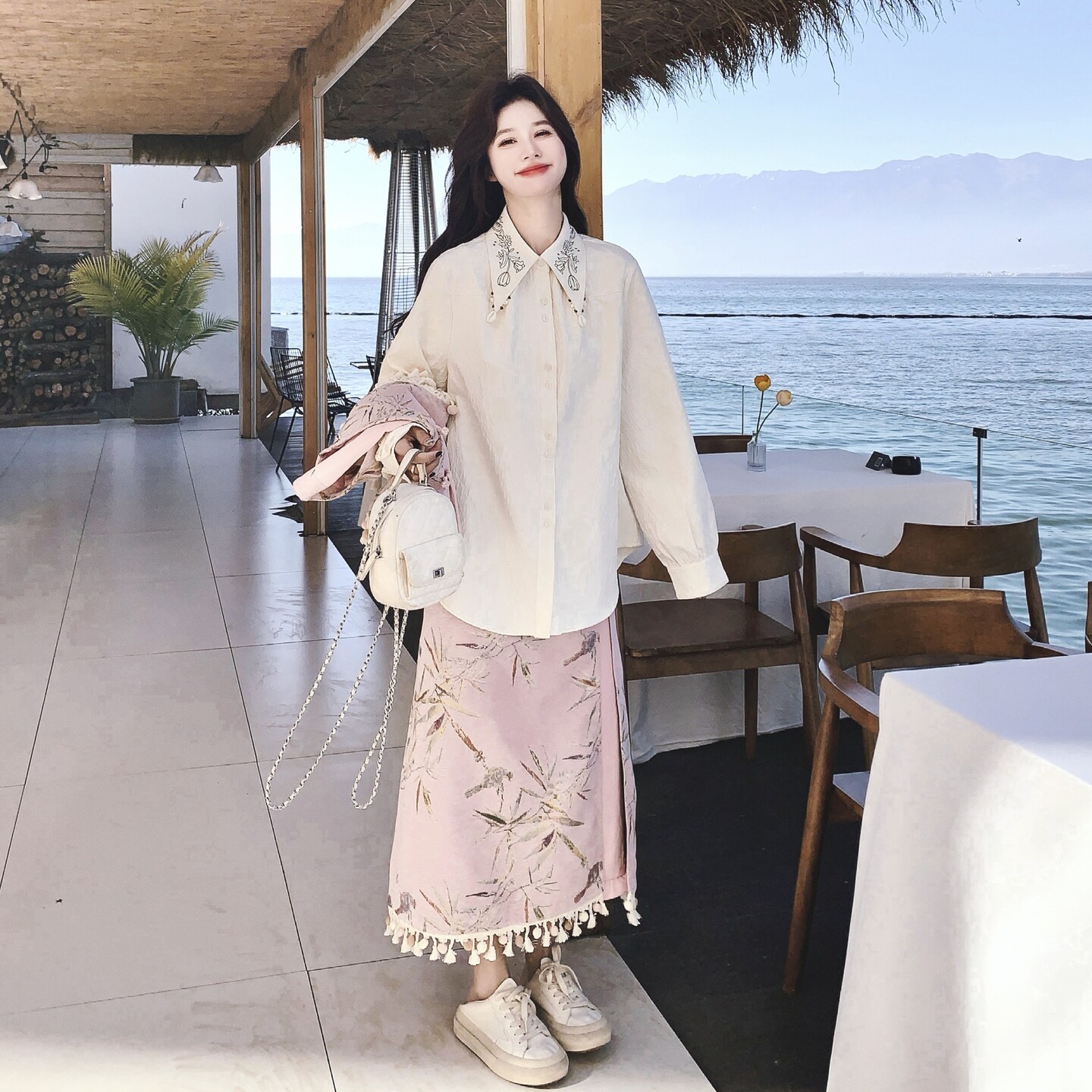 【】新中式流苏提花马甲+衬衫+半身裙3件套6306-P195K318,女装套装/套裙,2C069