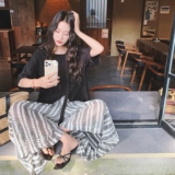 【】复古穿搭不规则镂空罩衫+阔腿裤套装8961-P155K228，女装套装/套裙，2C069