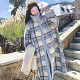 2025年冬季设计感复古百搭蓝色格纹加绒外套女甜美减龄双面穿大衣，女装毛呢外套，2C069