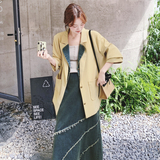 大货数据好法式牛仔拼西装+水洗牛仔半身裙套装F633-P215K288，女装套装/套裙，2C069