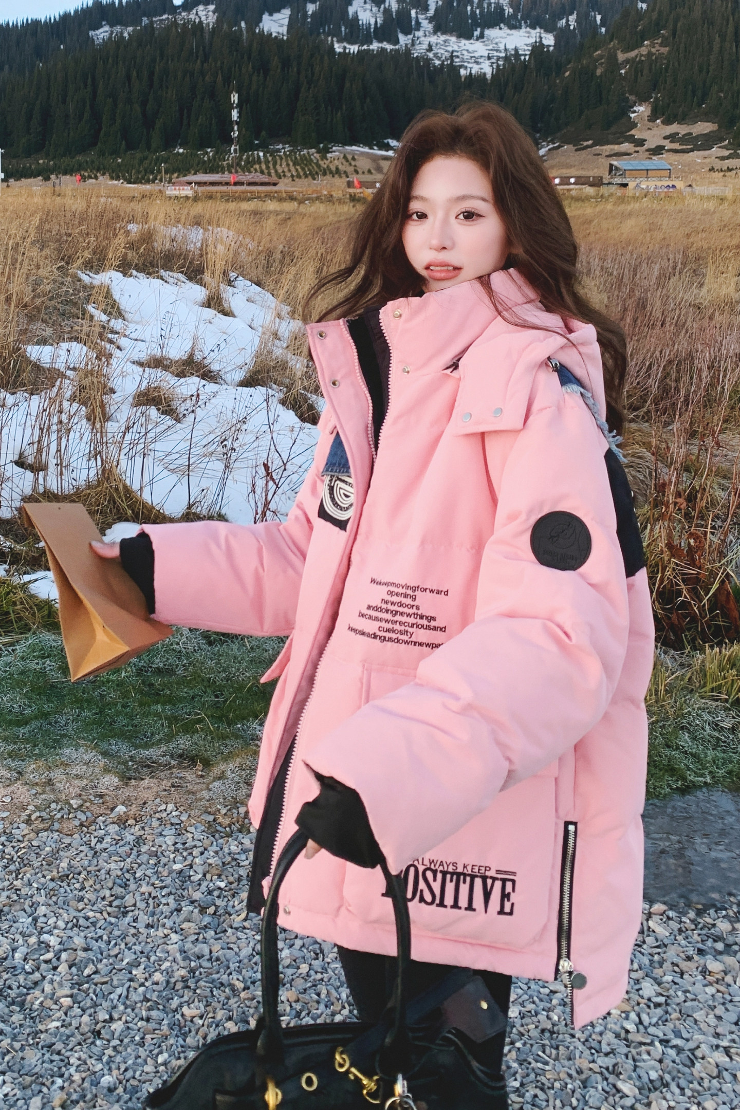 【大货】粉色拼接牛仔工装羽绒服50绒Y125-P305K458,女装羽绒服,2C069