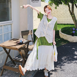 【】马甲+绿色针织衫+绣花半身裙三件套8909-P195K278，女装连衣裙，2C069