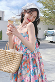 多巴胺碎花吊带裙女2025夏季新款法式钓系约会裙长裙子，女装套装/套裙，2C069
