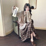 【】蕾丝拼上衣+格纹半身裙+吊带毛衣3件套6090-P215K348，女装套装/套裙，2C069
