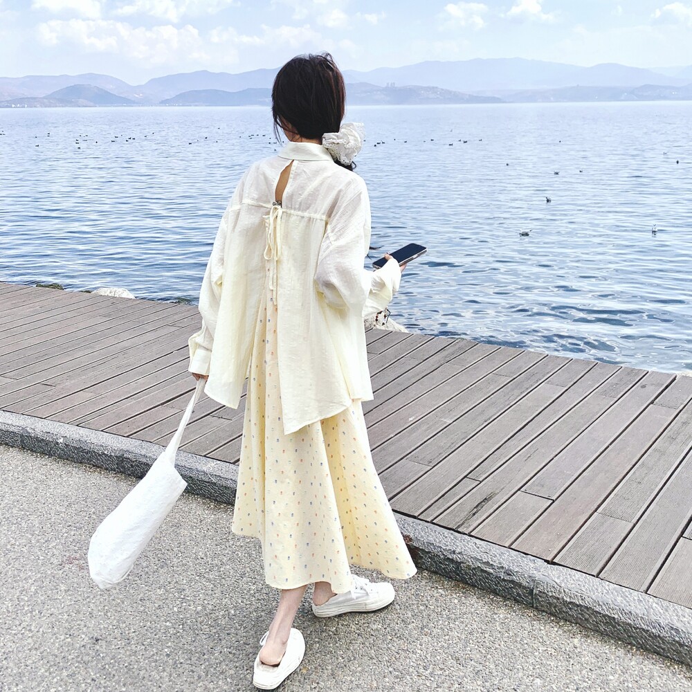 2025夏季新款度假风森女甜美碎花吊带连衣裙女夏季防晒衬衣开衫,女装套装/套裙,2C069