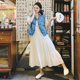 2026夏新中式盘扣牛仔马甲+杏色连衣裙套装88670-P165K228，女装套装/套裙，2C069