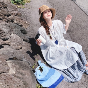巨好看叠穿蕾丝连衣裙套装女2025夏季新款慵懒风格子半身裙两件套图片