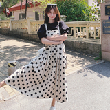 法式复古波点背带裙+设计感黑色T恤套装88790-P145K208，女装套装/套裙，2C069