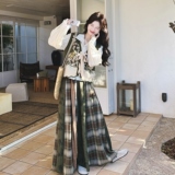 【】新中式针织马甲+格纹半身裙+衬衫3件套6300-P225K368，女装套装/套裙，2C069