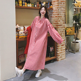 韩系复古格纹衬衫连衣裙套装女2025春秋新款显瘦叠穿罩衫裙两件套，女装套装/套裙，2C069