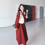 【】今年流行的复古红连衣裙+马甲套装88033-P145K198，女装套装/套裙，2C069