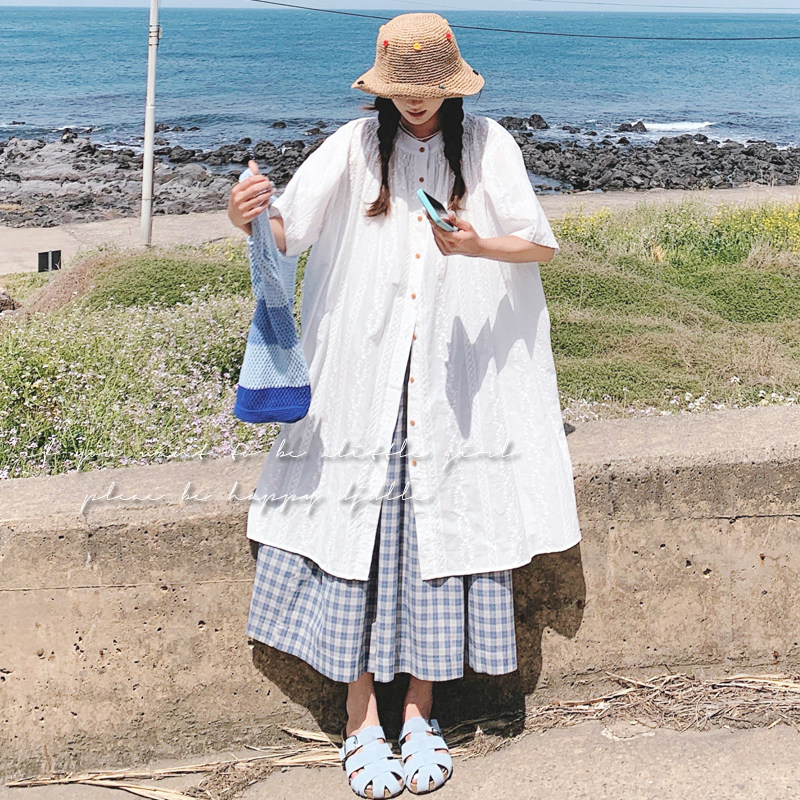 巨好看叠穿蕾丝连衣裙套装女2025夏季新款慵懒风格子半身裙两件套图片