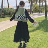 设计感针织提花马甲黑色连衣裙套装女2025春新款高级感长裙两件套，女装套装/套裙，2C069