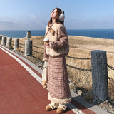 优雅氛围感圈圈毛拼接两件套女2025冬季粉色千鸟格外套半身裙套装，女装套装/套裙，2C069