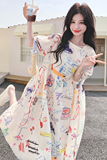【现货】设计感夏日多巴胺卡通涂鸦连衣裙7776-P135K198，女装连衣裙，2C069