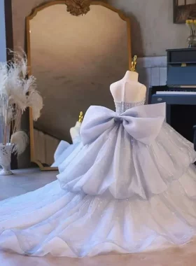 女童礼服高端公主裙儿童走秀主持人花童婚纱大拖尾钢琴演奏演出服