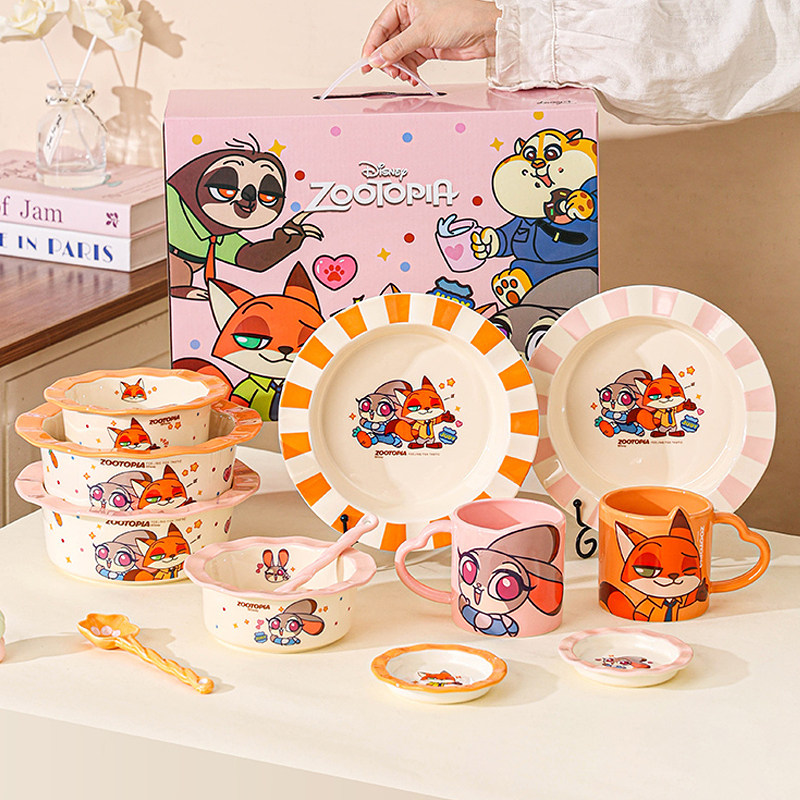 川岛屋疯狂动物城餐具套装家用高颜值一人食陶瓷儿童碗盘生日礼物,餐饮具,碗,淘宝优惠券,粉丝福利购,淘宝优惠卷