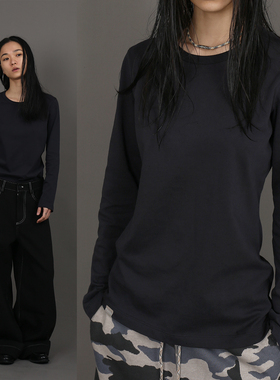 W&L｜瘦版大领口_利落超显瘦_基础百搭黑白灰蓝色全棉圆领长袖T恤