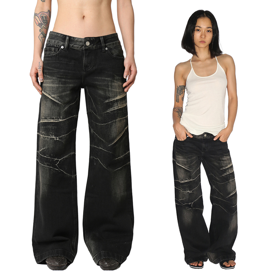 WILDLUST黑色水波纹牛仔裤