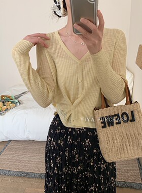 现货 28莱赛尔天丝12亚麻）韩国东大门 短款防晒衫针织上衣B143