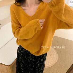 宽松长袖 璀璨星河糯叽叽星空V领针织衫 毛衣女c58 韩国 30%羊毛