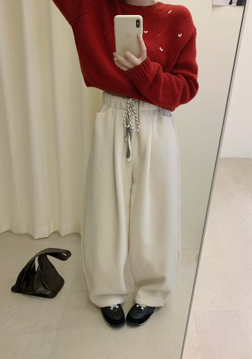 韩国抽绳松紧腰直筒裤休闲裤