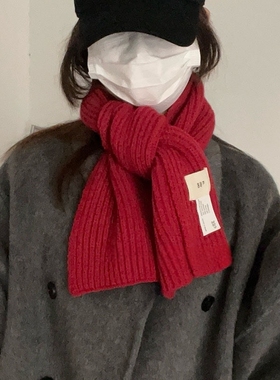 冬上新！egg家韩国气质简约百搭 交叉穿孔纯色小围巾短款休闲围脖