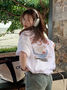 现货 T恤女 full家韩国东大门 慵懒风宽松趣味卡通印花休闲短袖