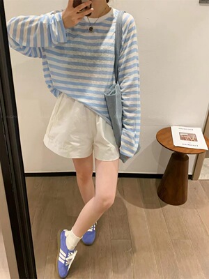 春上新慵懒风宽松条纹长袖T恤