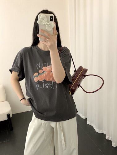 鸡蛋家葡萄印花宽松短袖T恤女