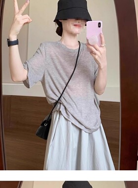 早春！ria家韩国东大门 莱赛尔天丝显瘦百搭宽松圆领短袖T恤上衣