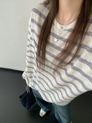 防晒条纹宽松长袖T恤慵懒打底