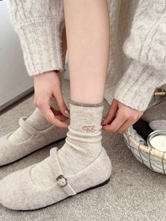 冬上新！egg家东大门  刺绣堆堆袜女日系保暖软糯羊毛中筒袜