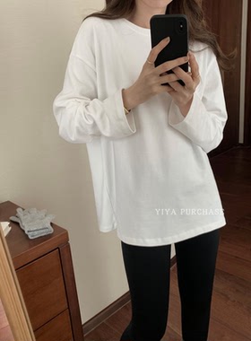 秋冬上新！韩国东大门 基础款白色磨毛厚款长袖打底衫T恤上衣F351